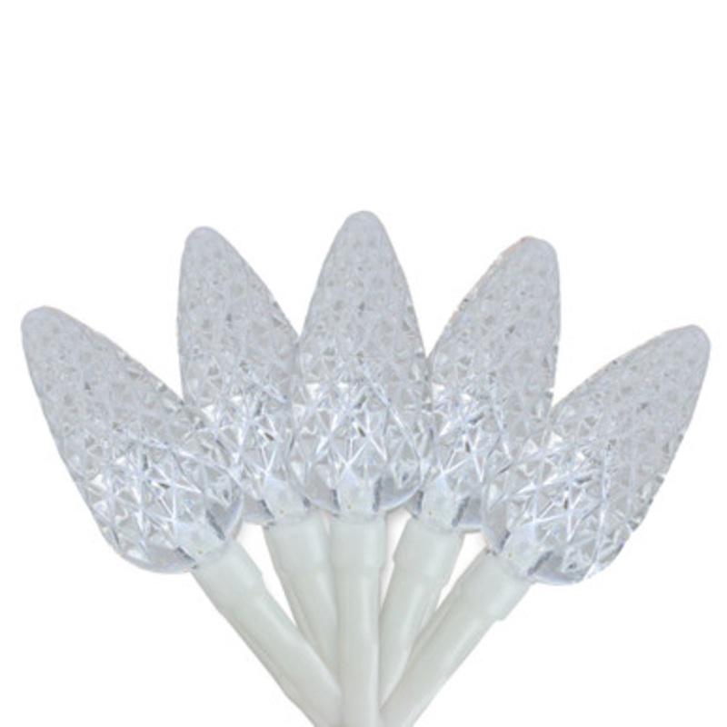 35 Battery Operated White LED Faceted C6 Christmas Lights 12.25 ft White Wire