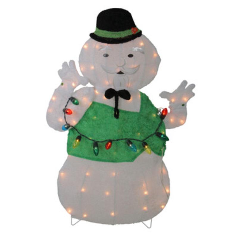 33 Pre-Lit White and Green Snowman Christmas Outdoor Decor