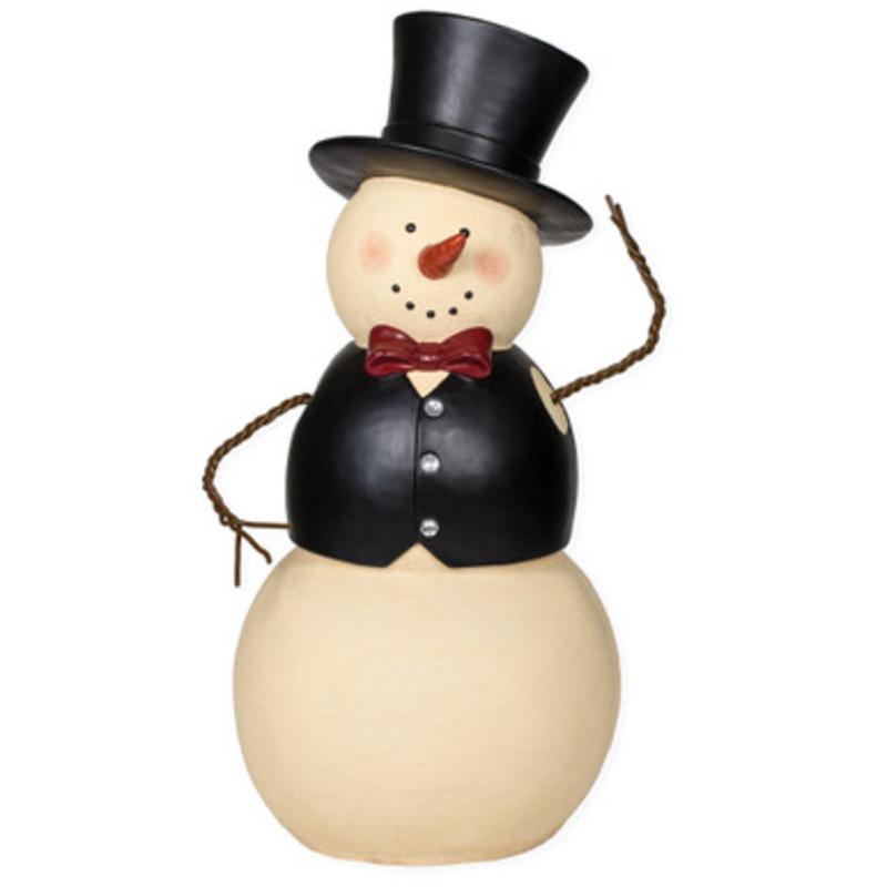32 Ivory and Black Tipping Hat Oversized Snowman Figurine