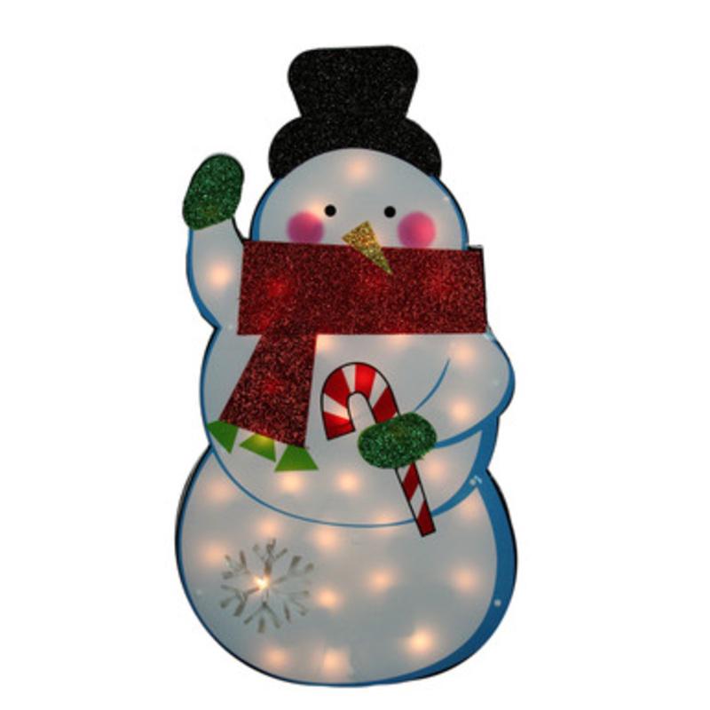 30 Pre-Lit White and Red Snowman Christmas Yard Art Decor