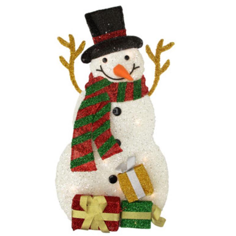 31 Pre-Lit White and Black Snowman with Gifts Outdoor Christmas Decor