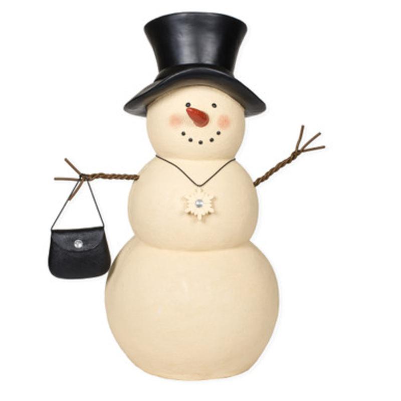 30 Black and White Snowman Woman with Handbag Outdoor Figurine