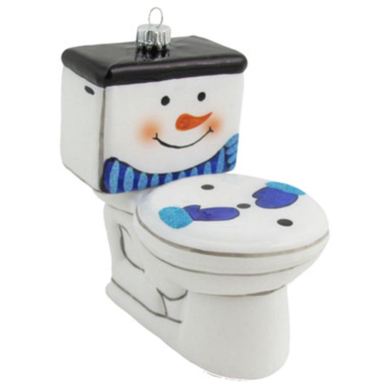3.75 White and Blue Frosty the Toilet Figurine Christmas Ornament