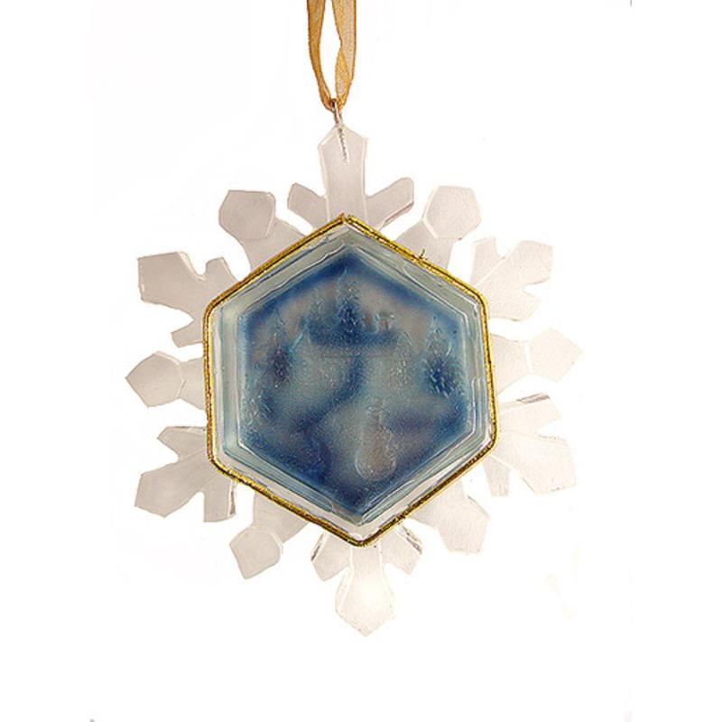 3.5 White and Blue Winter Scene Snowflake Christmas Ornament