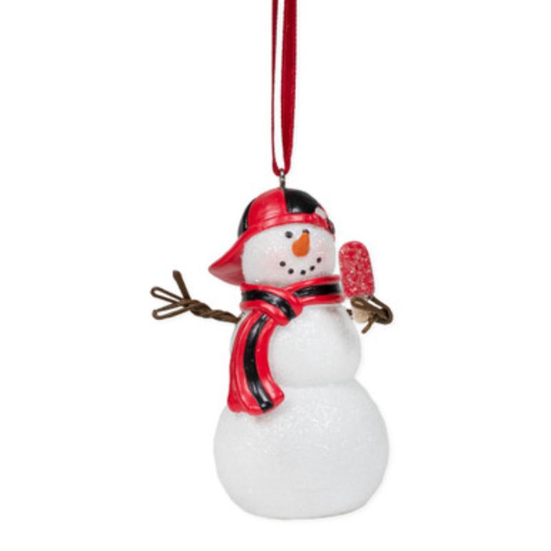 3.5 White and Red Snowman with Baseball Cap Christmas Ornament
