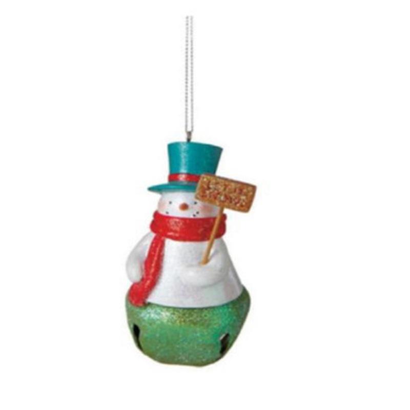 3.5 Red, Green, and White Glittered Snowman with Let it Snow Sign and Jingle Bell Christmas Ornament