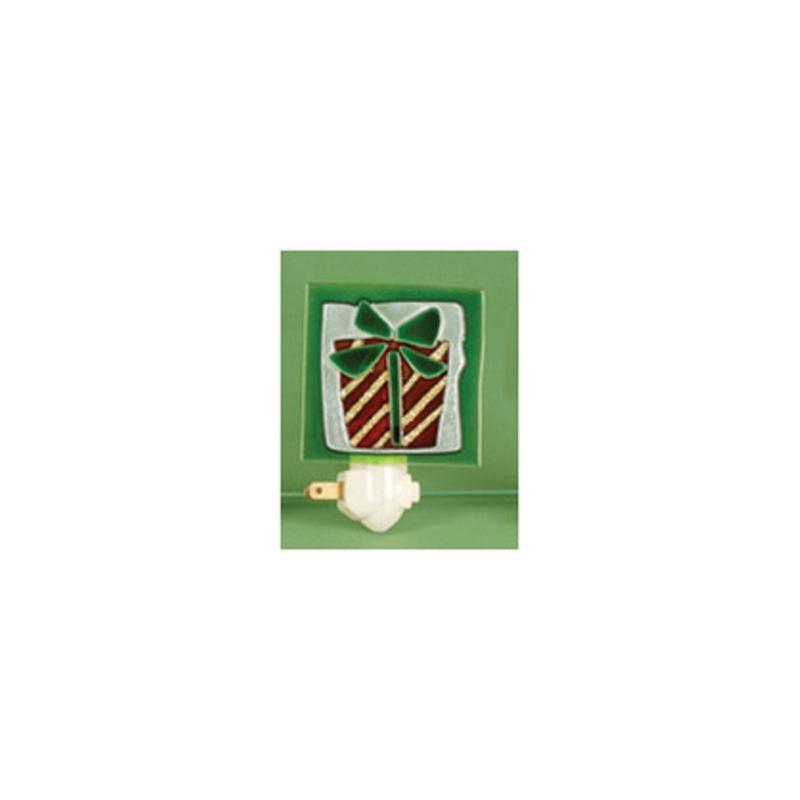 3.5 Christmas Traditions Gold Striped Red and Green Holiday Present Night Light