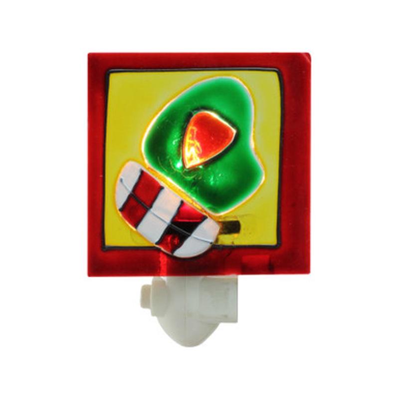 3.5 Christmas Traditions Red and White Striped Green Holiday Mitten Night Light