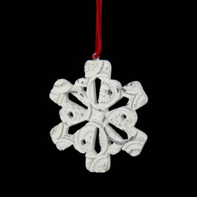 3.25 White and Red Embossed Snowflake Wheel Christmas Ornament