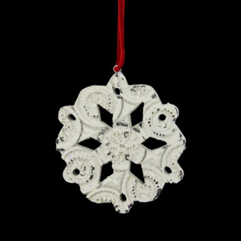 3.25 White and Red Glittery Embossed Snowflake Christmas Ornament