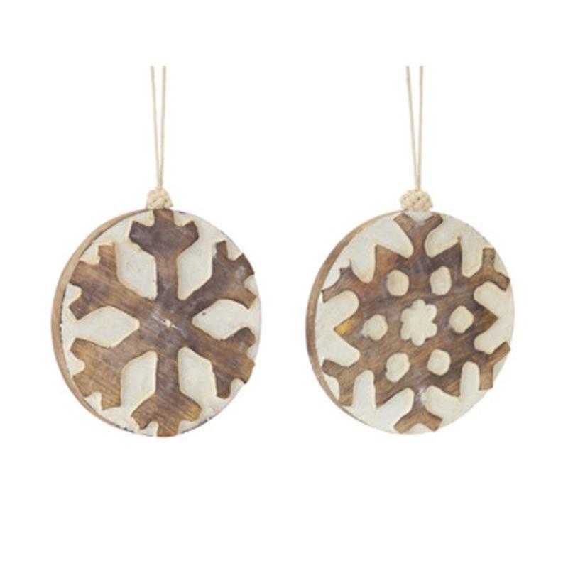 2ct Cream White and Brown Assorted Snowflake Christmas Disc Ornament 6 (152mm) 34187841