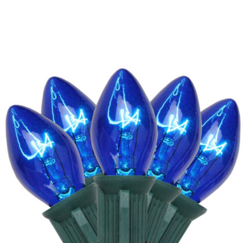 25-Count Blue C7 Christmas Light Set, 24ft Green Wire