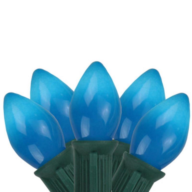 25-Count Blue C7 Opaque Christmas Light Set, 24ft Green Wire