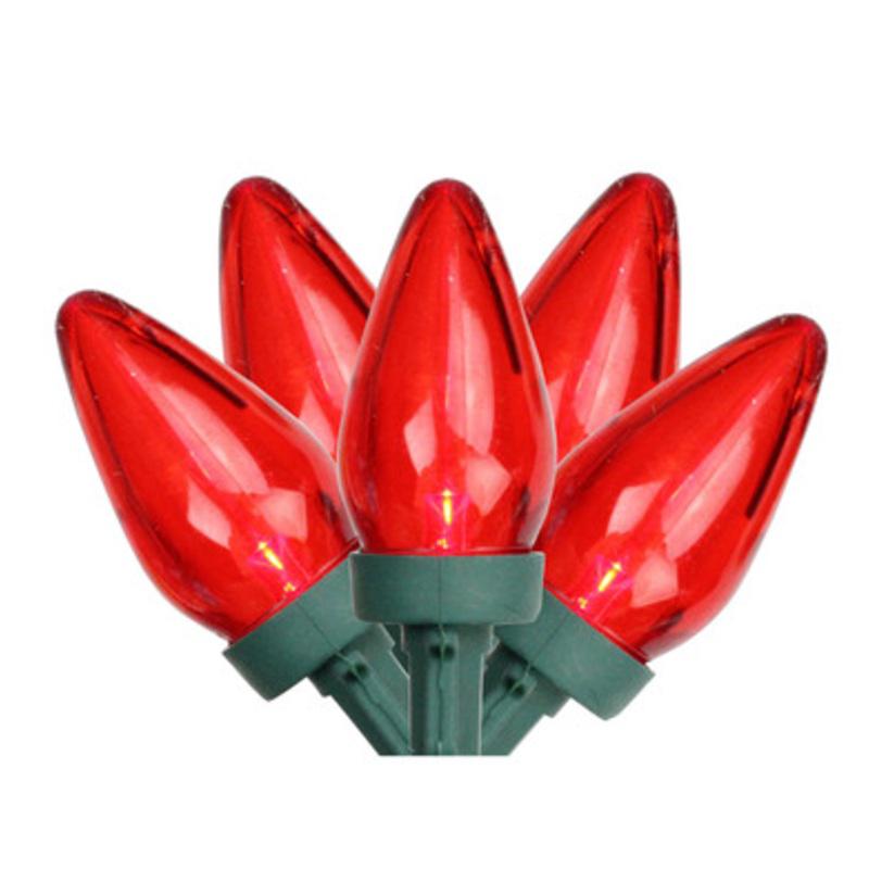 25-Count Red LED C7 Christmas Lights Set, 16 ft Green Wire