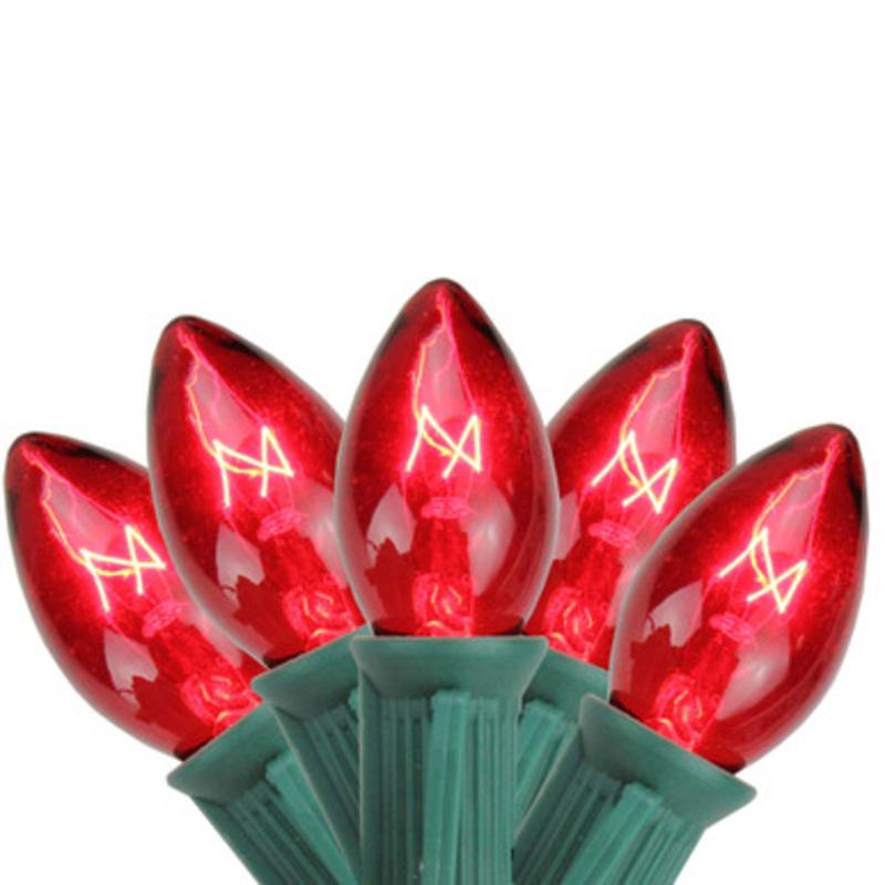 25-Count Transparent Red C7 Christmas Lights, 24ft Green Wire