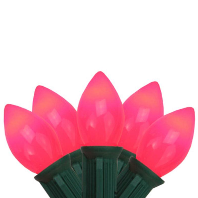 25 Red LED Opaque Retro C7 Christmas Lights 16 ft Green Wire