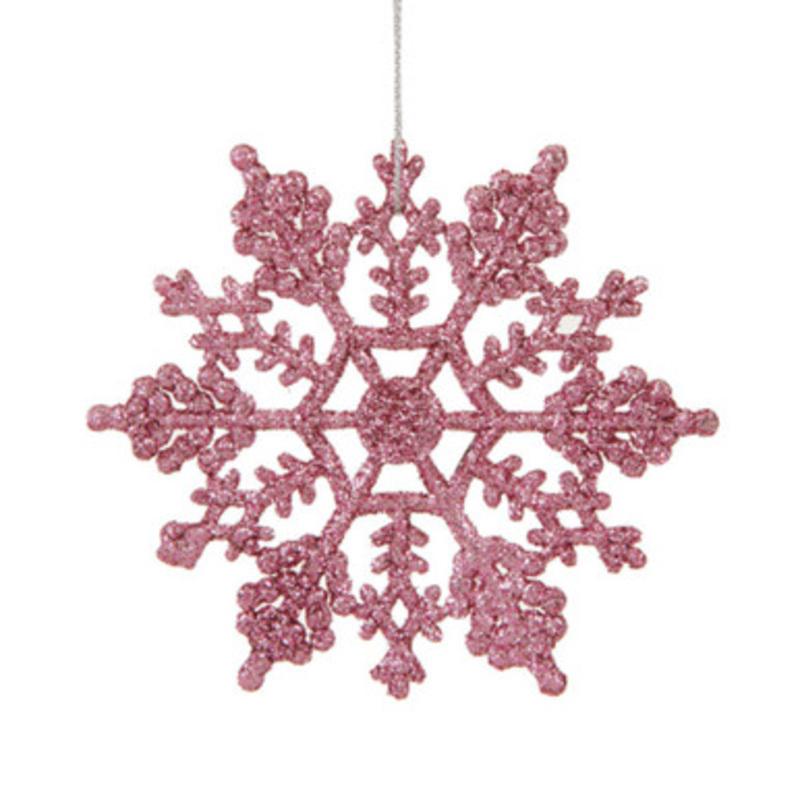 24ct Pink Glitter Snowflake Christmas Ornaments 4