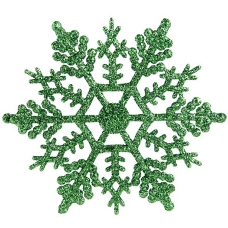 24ct Christmas Green Glitter Snowflake Ornaments 4