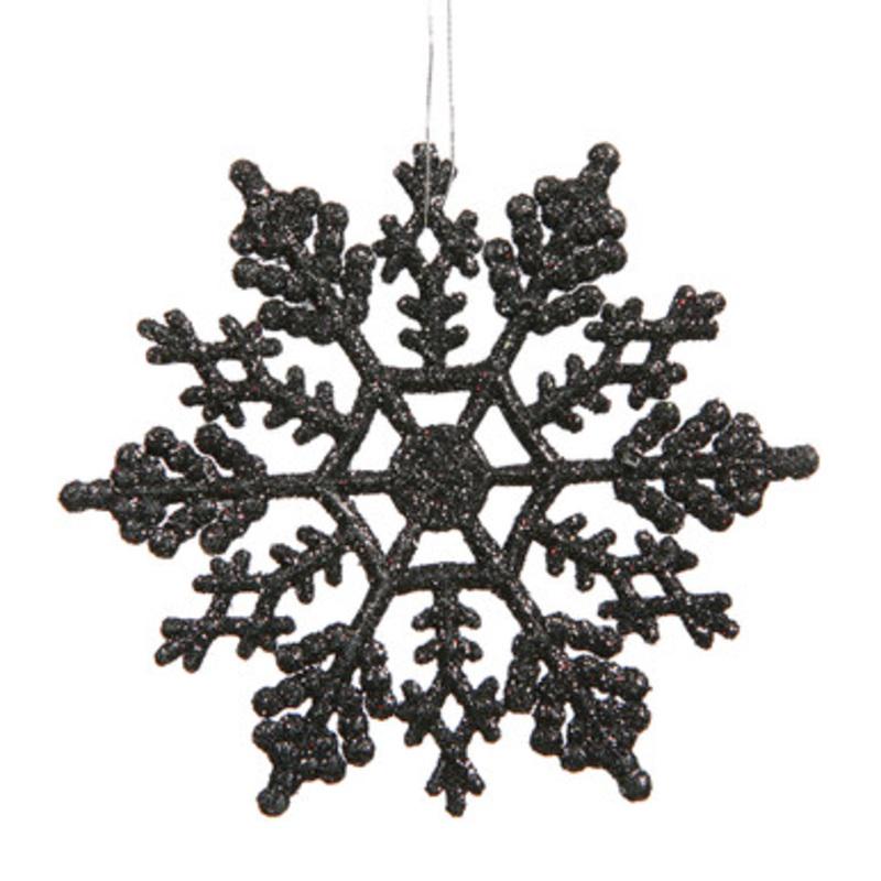 24ct Jet Black Glittered Snowflake Hanging Christmas Ornaments 4