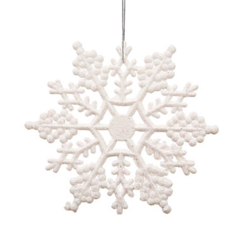 24ct White Glitter Snowflake Christmas Ornaments 4