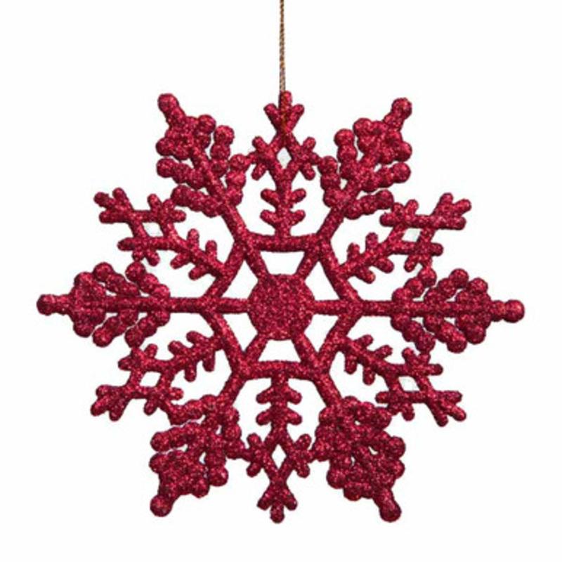 24ct Berry Pink Glitter Snowflake Christmas Ornaments 4 (100mm)
