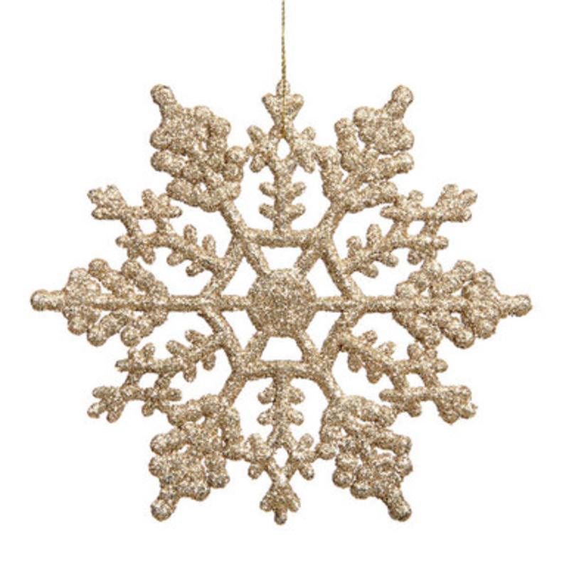 24ct Champagne Gold Glitter Snowflake Christmas Ornaments 4