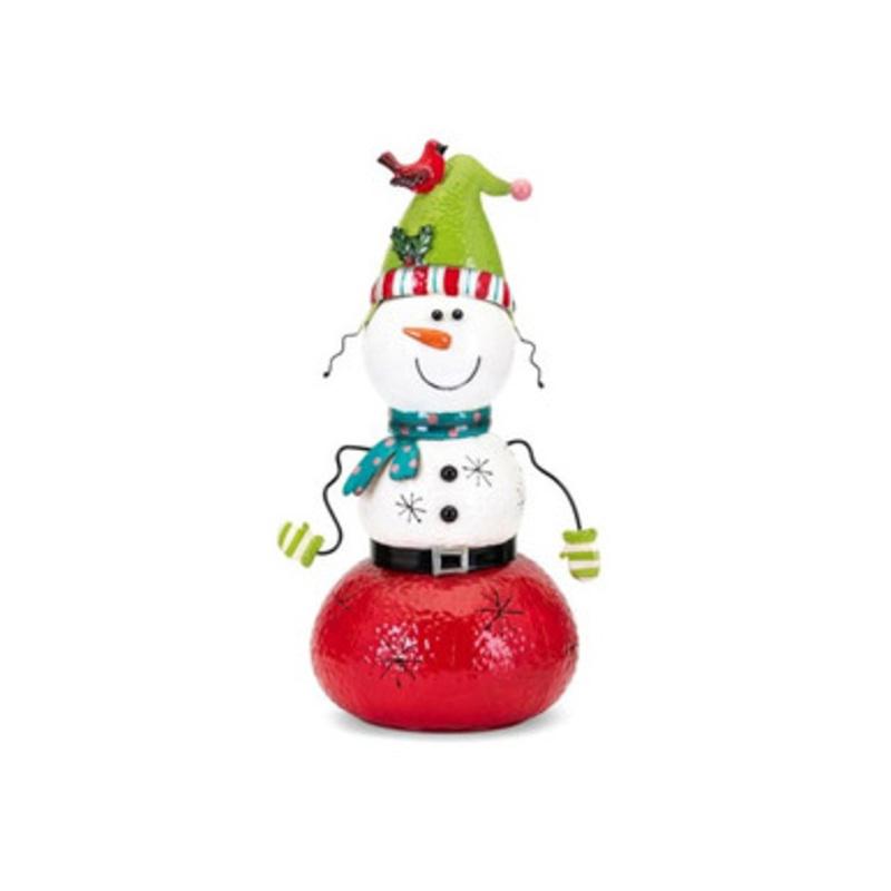21 Whimsy Christmas Small Snowman with Scarf and Bird Lantern