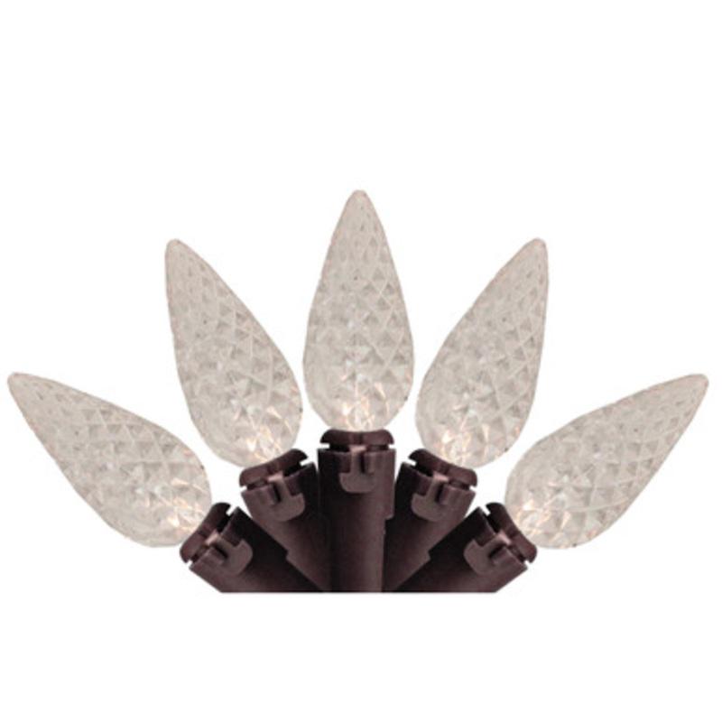 200 White LED Faceted C6 Christmas Lights 66 ft Brown Wire