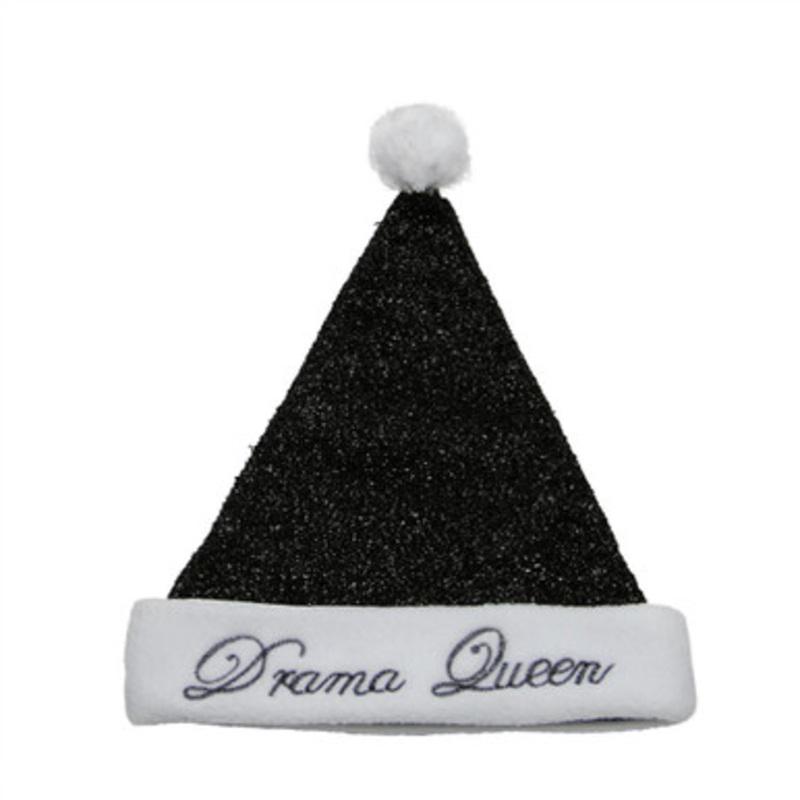 21 Black and White Drama Queen Adult Christmas Santa Hat Medium