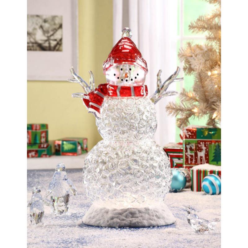 20.5 Clear LED Lighted Smiling Snowman Christmas Figure with Red Hat