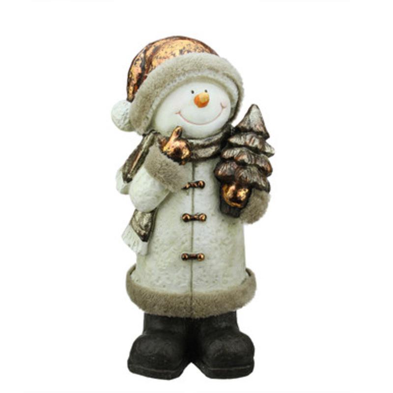 20 Copper and Cream Glitter Thinking Snowman Christmas Table Top Decoration  31739985