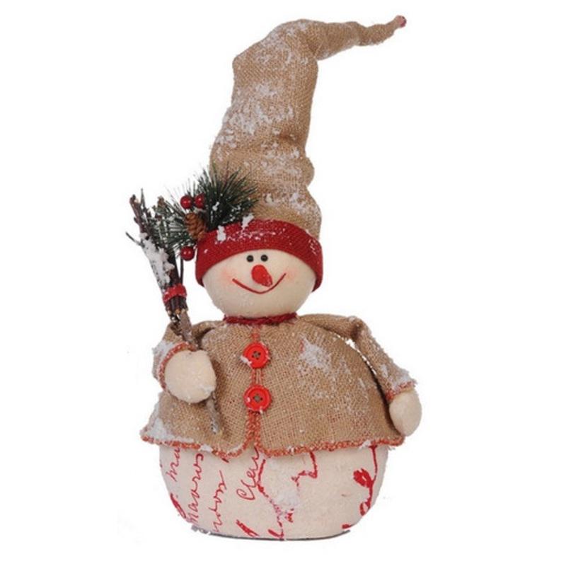 20 Country Cabin Jolly Snowman with Twig Broom Christmas Table Top Decoration