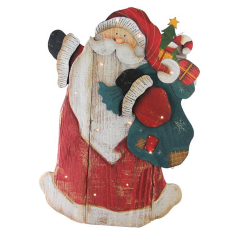 19.5 Red and White LED Lighted Santa Claus Christmas Wooden Figure
