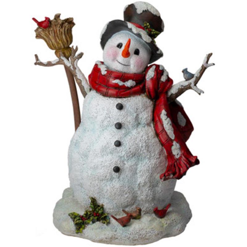 19 Snowman with Broom, Birds and Holly Christmas Tabletop Figurine