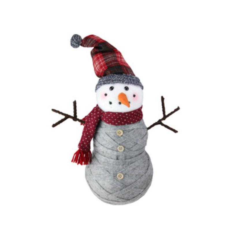 18.5 Woven Style Sweater Snowman with Plaid Hat Christmas Tabletop Decoration