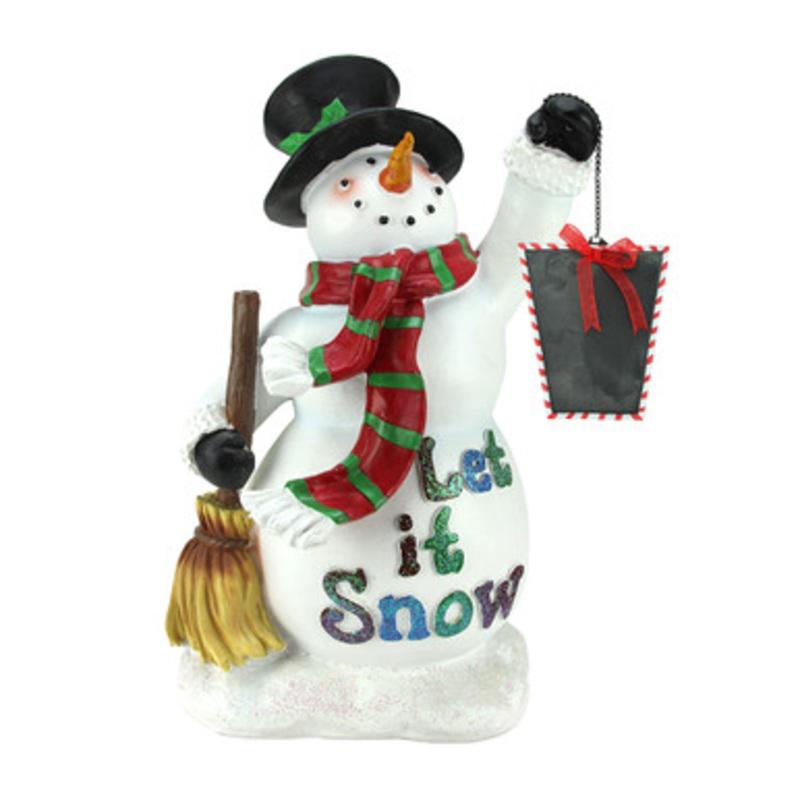 18 White Snowman Holding Broom and Blackboard Christmas Figurine