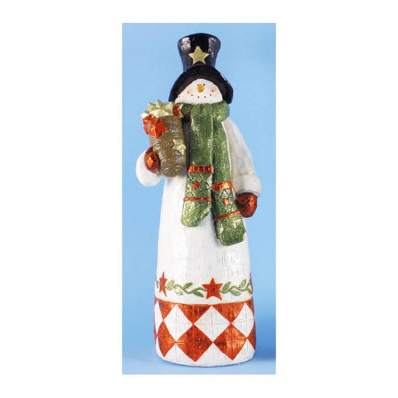 18 White and Black Folk Art Snowman with Christmas Hat Tabletop Figurine