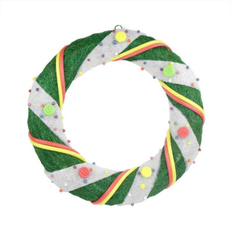 18 Pre-Lit Green and White Candy Striped Sisal Artificial Christmas Wreath Clear Lights