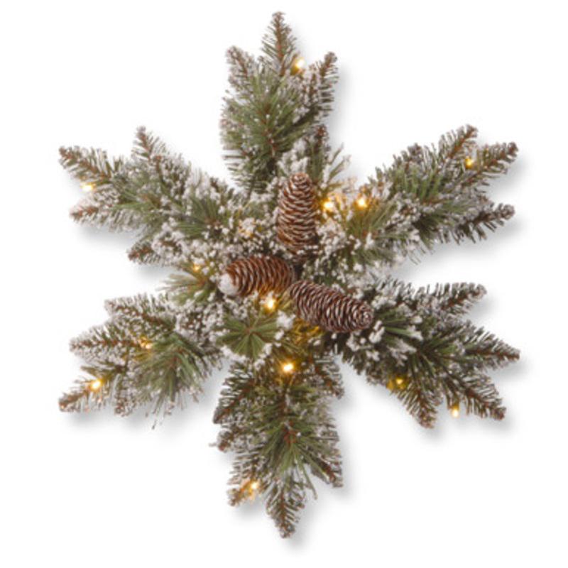 18 Pre-Lit Pine Snowflake Artificial Christmas Wreath, Warm White LED Lights