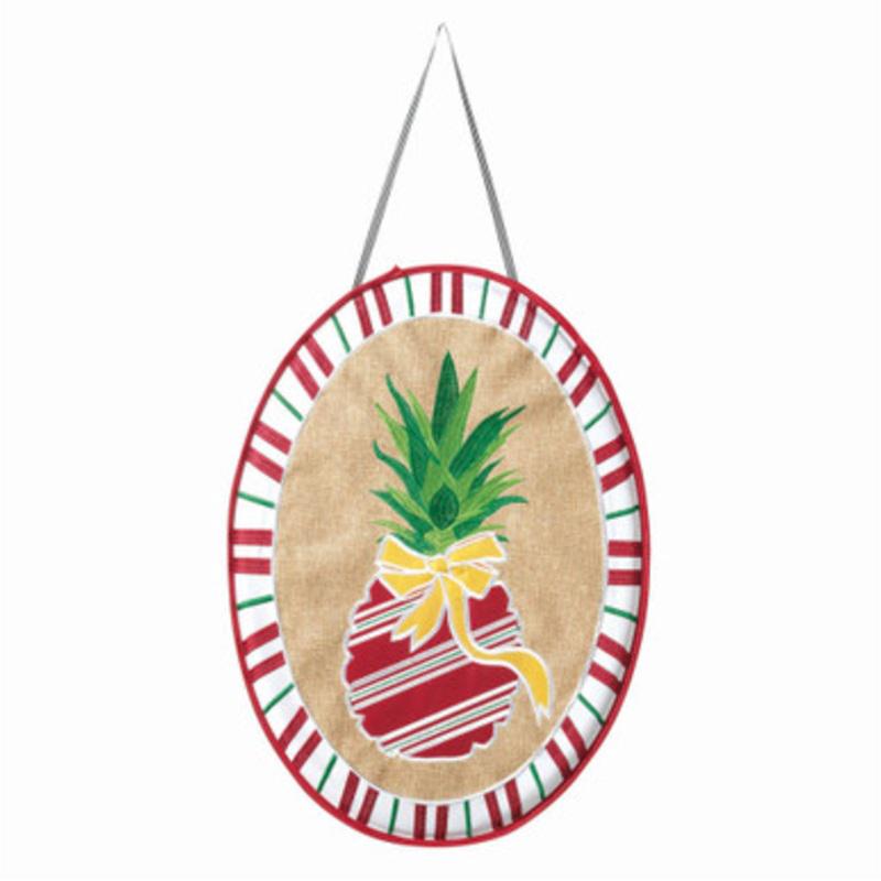 18 Red And Green Striped Pineapple Door Banner