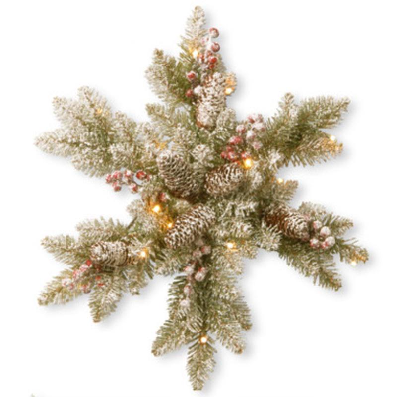 18 B/O Snowy Dunhill Fir Artificial Christmas Snowflake with Warm White LED Lights