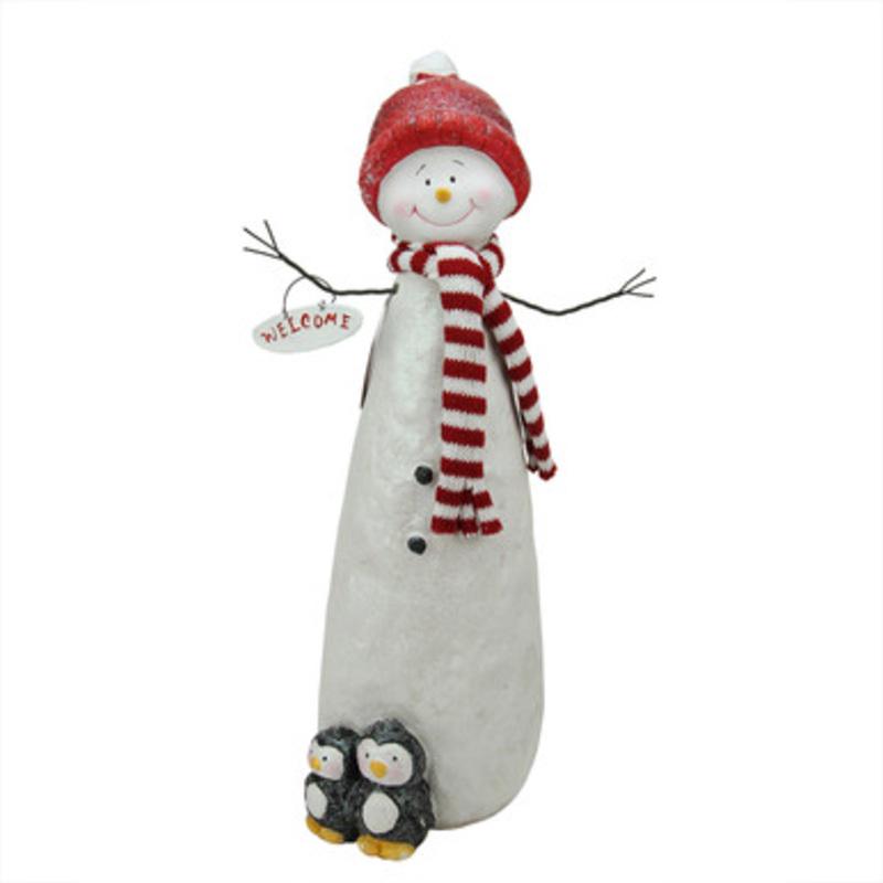 17.5 Glitter Snowman with Penguins Christmas Table Top Decoration