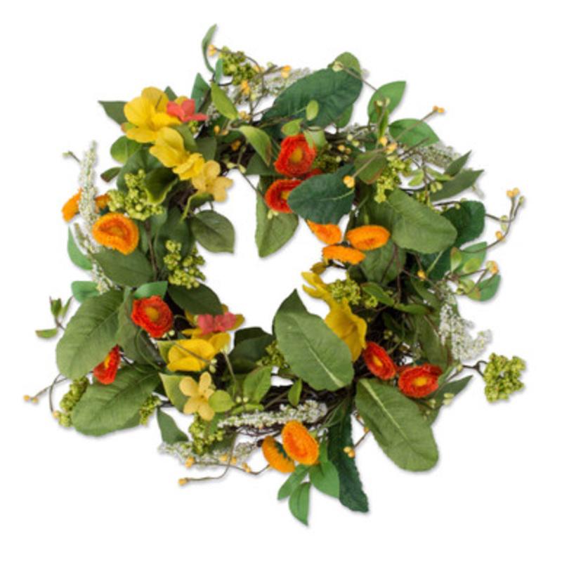 17 Green and Yellow Unique Summer Garden Artificial Round Wreath