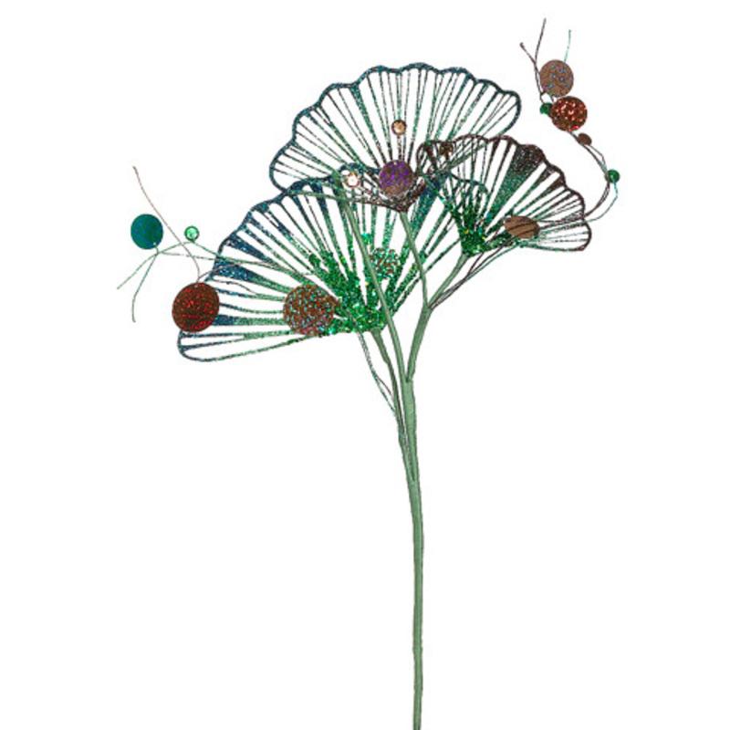 17 Green Glitter Regal Peacock Artificial Christmas Pick