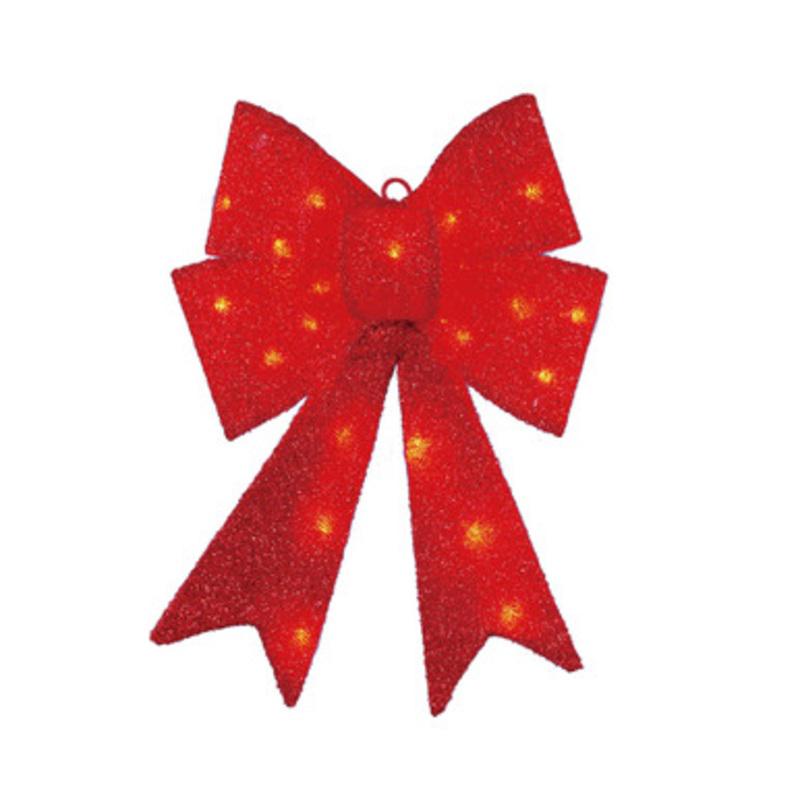 17 LED Lighted Red Sparkly Bow Christmas Decoration