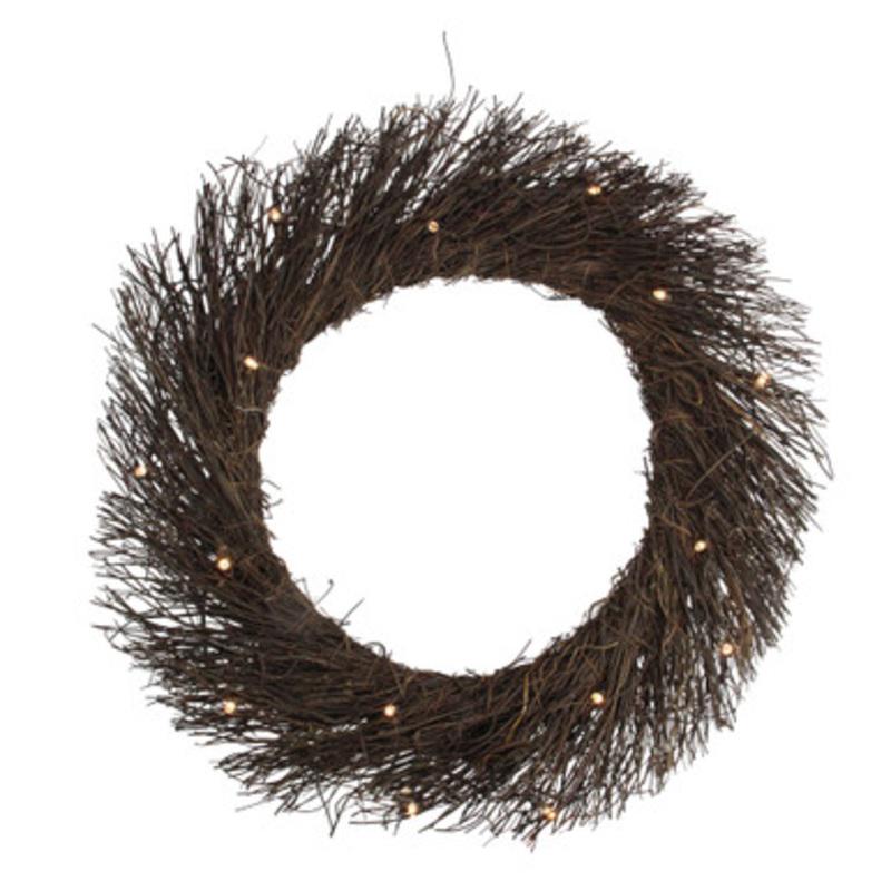 17 Pre-Lit Brown Circular Branch Artificial Christmas Wreath Clear LED Lights