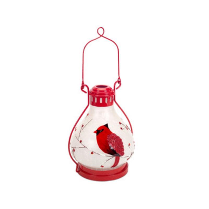 17 Pre-Lit Red and White Battery Operated LED Cardinal Lantern with Timer