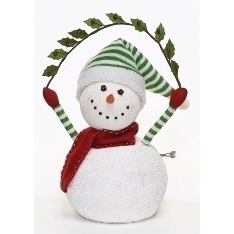 17 White and Green Animated and Musical Snowman Christmas Figurine
