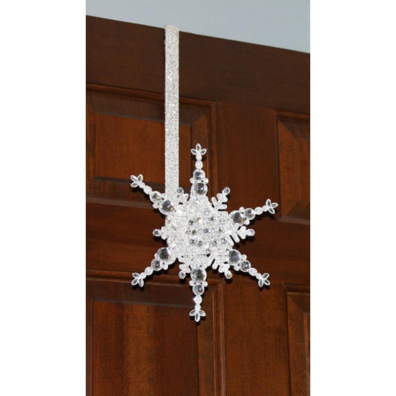17 Sparkling White Glittering Jeweled Snowflake Over the Door Christmas Wreath Hanger