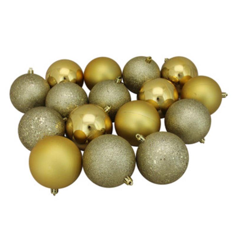 16ct Vegas Gold Shatterproof 4-Finish Christmas Ball Ornaments 3 (75mm)
